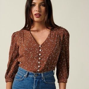 NWOT Rouje Paris Mathieu Blouse in Brown Polka Dot
